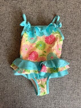 Absorba Aqua Ruffle Floral One-Piece Swimsuit